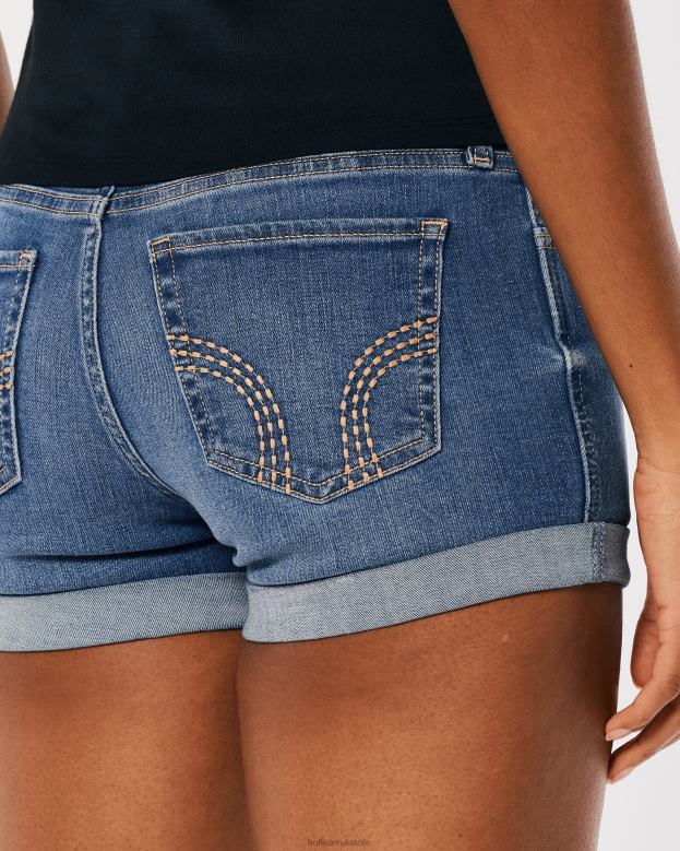 Bottoms Hollister Women Curvy Low-Rise Dark Wash Denim Shorts 48820518 Medium Wash
