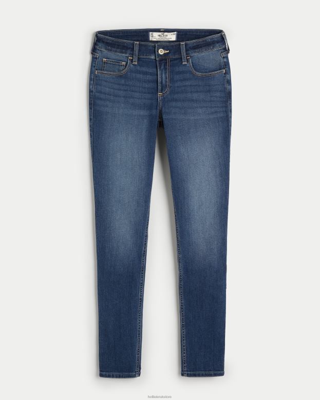 Bottoms Hollister Women Curvy Low-Rise Dark Wash Super Skinny Jeans 48820609 Dark Wash Fade