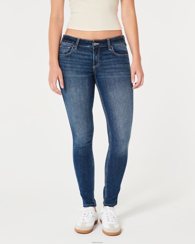 Bottoms Hollister Women Curvy Low-Rise Dark Wash Super Skinny Jeans 48820609 Dark Wash Fade