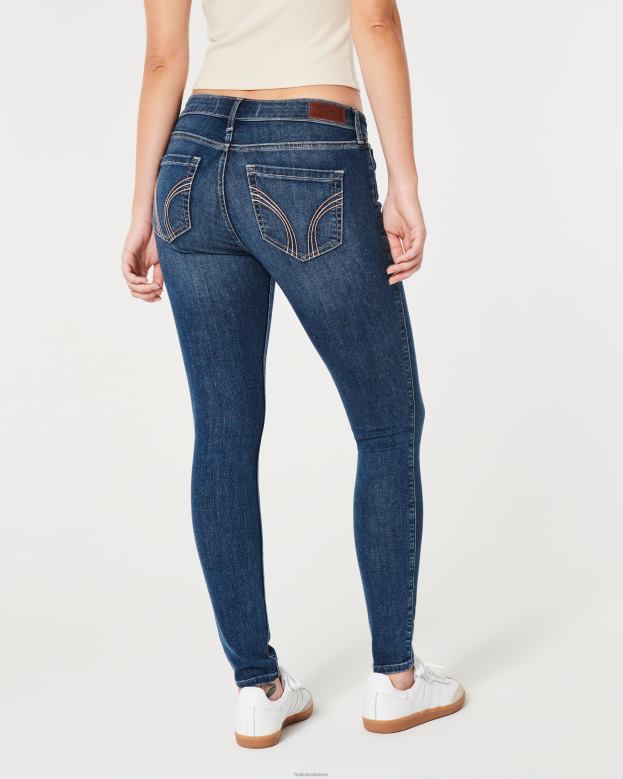 Bottoms Hollister Women Curvy Low-Rise Dark Wash Super Skinny Jeans 48820609 Dark Wash Fade