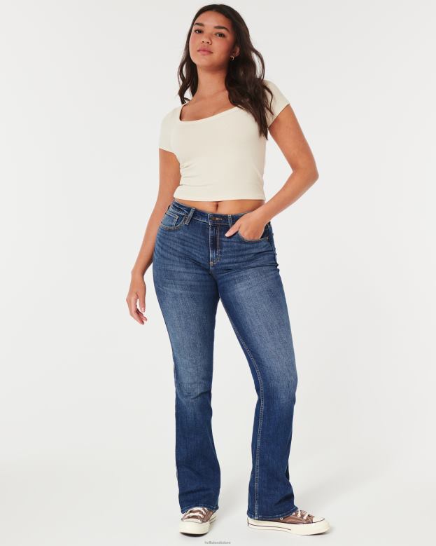 Bottoms Hollister Women Curvy Mid-Rise Medium Wash Boot Jeans 48820613 Dark Wash