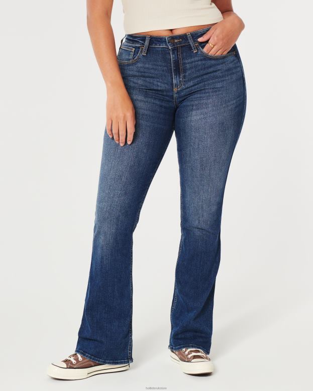 Bottoms Hollister Women Curvy Mid-Rise Medium Wash Boot Jeans 48820613 Dark Wash