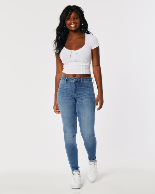 Bottoms Hollister Women Curvy Mid-Rise Medium Wash Jean Leggings 48820712 Medium