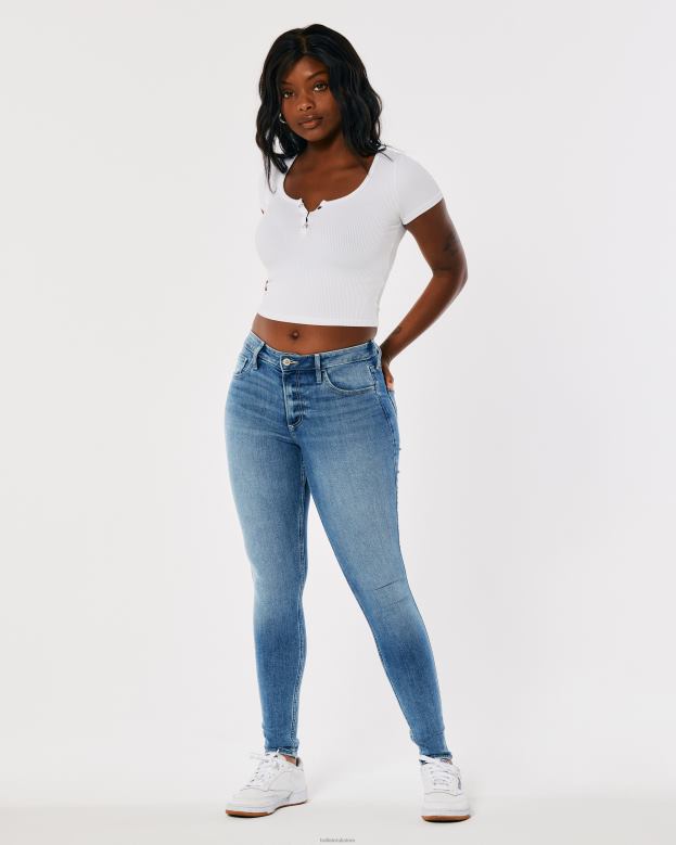 Bottoms Hollister Women Curvy Mid-Rise Medium Wash Super Skinny Jeans 48820750 Medium Wash