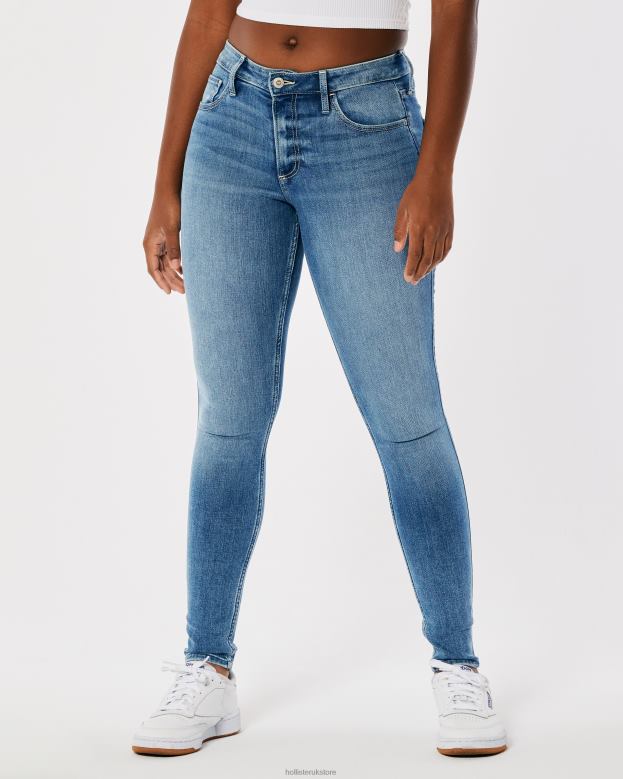 Bottoms Hollister Women Curvy Mid-Rise Medium Wash Super Skinny Jeans 48820750 Medium Wash