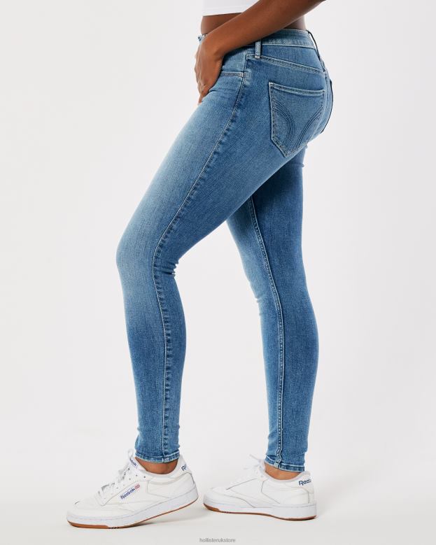 Bottoms Hollister Women Curvy Mid-Rise Medium Wash Super Skinny Jeans 48820750 Medium Wash