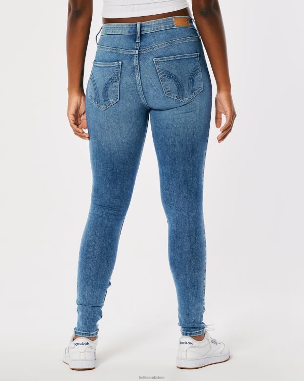 Bottoms Hollister Women Curvy Mid-Rise Medium Wash Super Skinny Jeans 48820750 Medium Wash