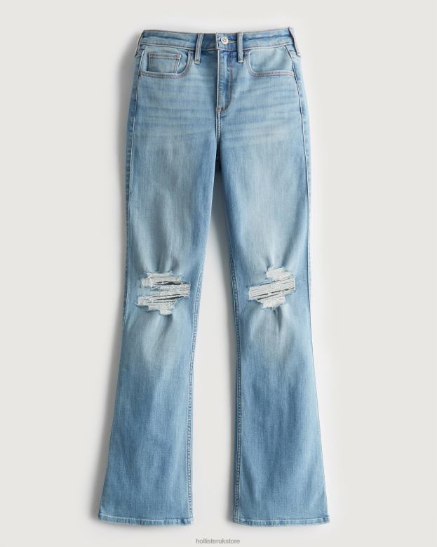 Bottoms Hollister Women Curvy Mid-Rise Ripped Light Wash Boot Jeans 48820620 Light Ripped Wash