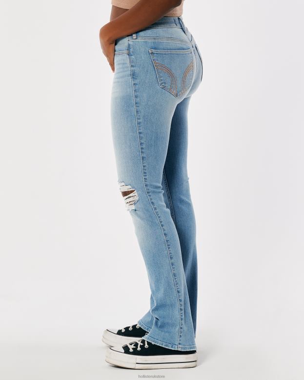 Bottoms Hollister Women Curvy Mid-Rise Ripped Light Wash Boot Jeans 48820620 Light Ripped Wash