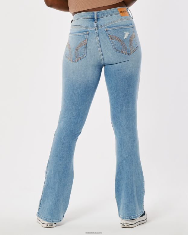 Bottoms Hollister Women Curvy Mid-Rise Ripped Light Wash Boot Jeans 48820620 Light Ripped Wash