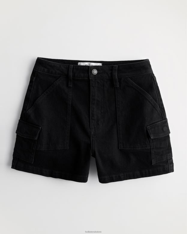Bottoms Hollister Women Curvy Ultra High-Rise Black Denim Cargo Mom Shorts 48820562 Black