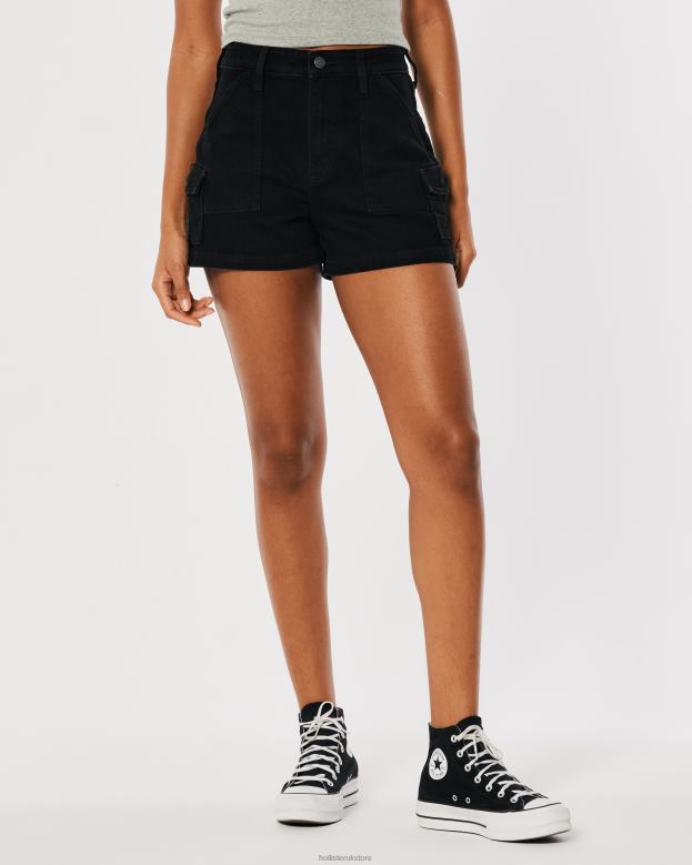 Bottoms Hollister Women Curvy Ultra High-Rise Black Denim Cargo Mom Shorts 48820562 Black