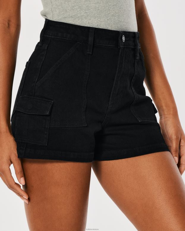 Bottoms Hollister Women Curvy Ultra High-Rise Black Denim Cargo Mom Shorts 48820562 Black