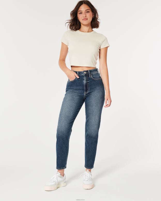Bottoms Hollister Women Curvy Ultra High-Rise Dark Wash Mom Jeans 48820572 Dark Wash