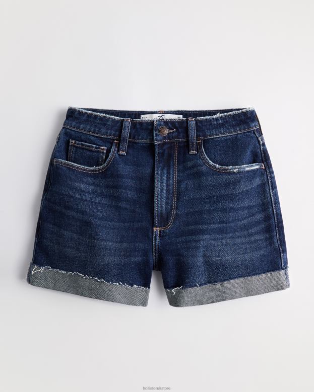 Bottoms Hollister Women Curvy Ultra High-Rise Denim Mom Shorts 48820752 Dark Wash