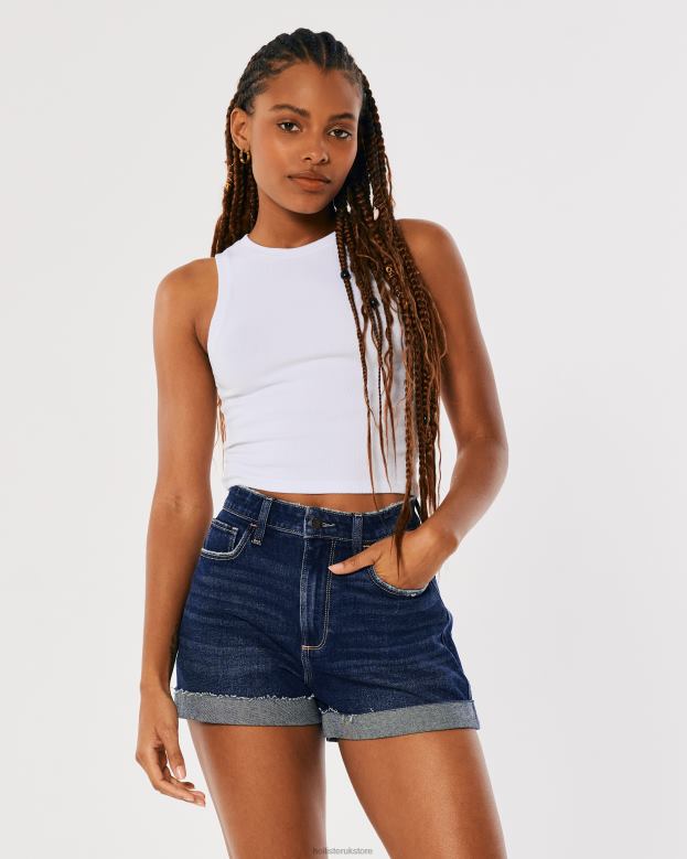 Bottoms Hollister Women Curvy Ultra High-Rise Denim Mom Shorts 48820752 Dark Wash
