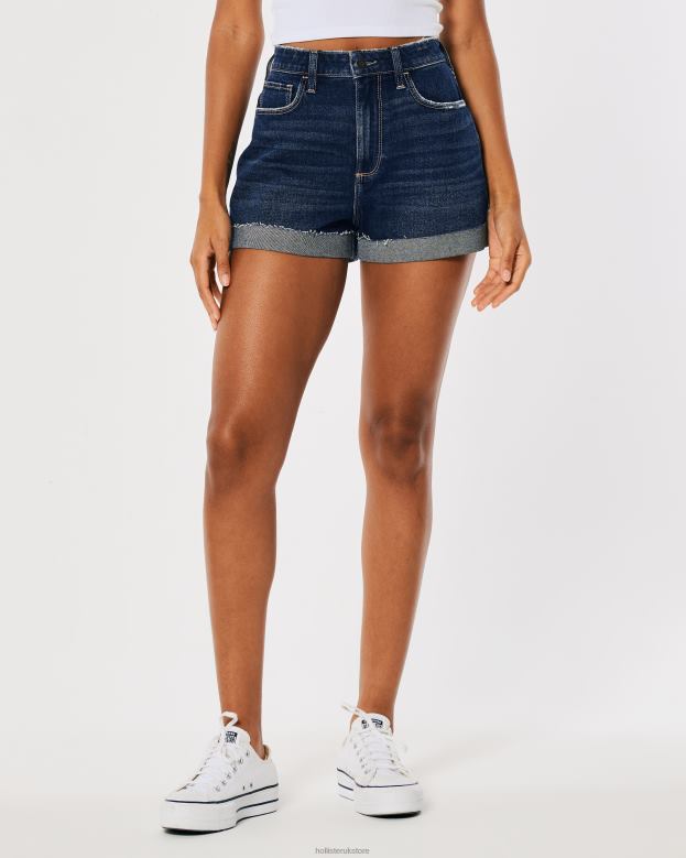 Bottoms Hollister Women Curvy Ultra High-Rise Denim Mom Shorts 48820752 Dark Wash
