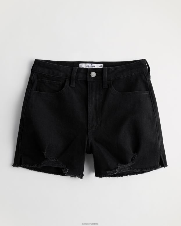 Bottoms Hollister Women Curvy Ultra High-Rise Distressed Black Denim Mom Shorts 48820582 Black Ripped