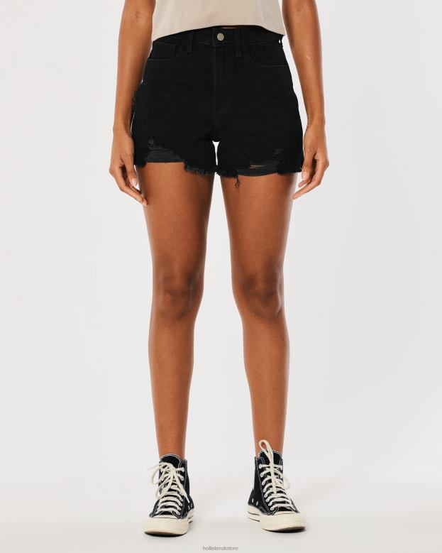 Bottoms Hollister Women Curvy Ultra High-Rise Distressed Black Denim Mom Shorts 48820582 Black Ripped