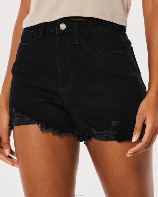 Bottoms Hollister Women Curvy Ultra High-Rise Distressed Black Denim Mom Shorts 48820582 Black Ripped
