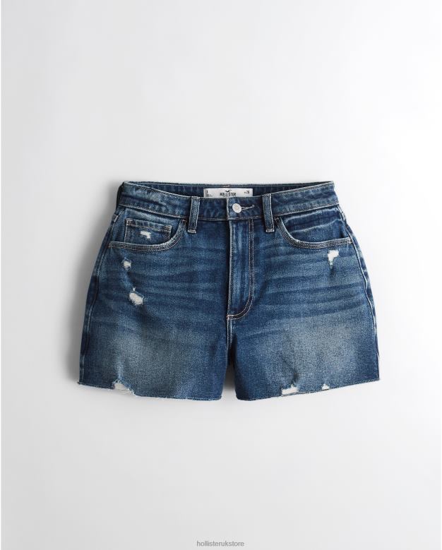Bottoms Hollister Women Curvy Ultra High-Rise Distressed Dark Wash Denim Mom Shorts 48820624 Rinse