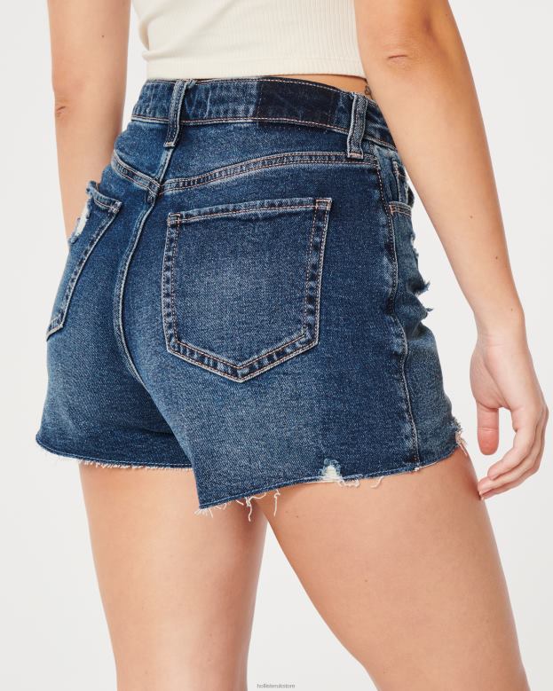 Bottoms Hollister Women Curvy Ultra High-Rise Distressed Dark Wash Denim Mom Shorts 48820624 Rinse