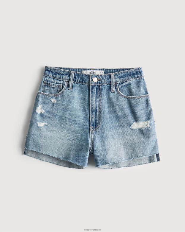 Bottoms Hollister Women Curvy Ultra High-Rise Distressed Medium Wash Denim Mom Shorts 48820640 Medium Ripped Wash