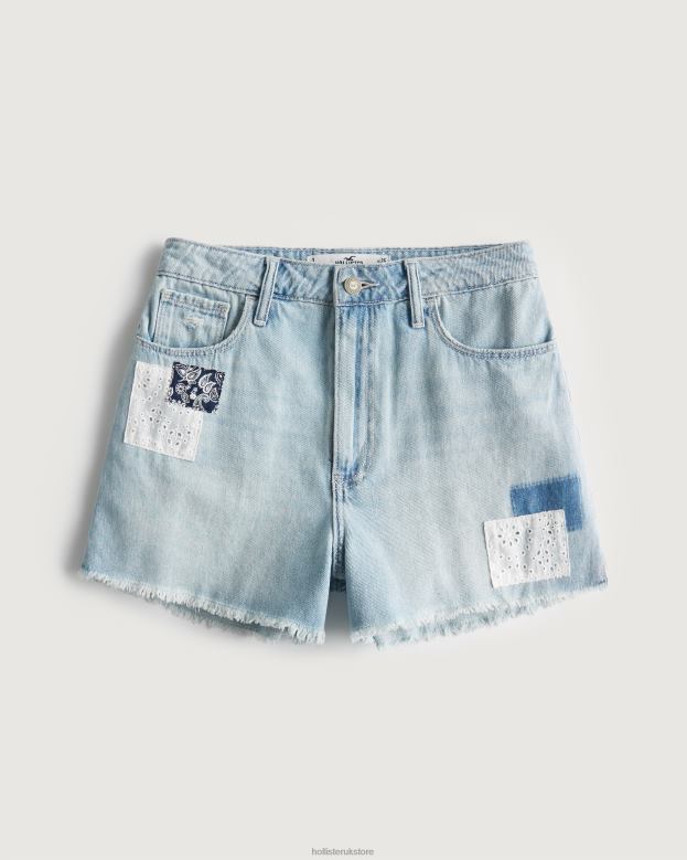 Bottoms Hollister Women Curvy Ultra High-Rise Light Wash Patchwork Denim Mom Shorts 48820540 Light Wash