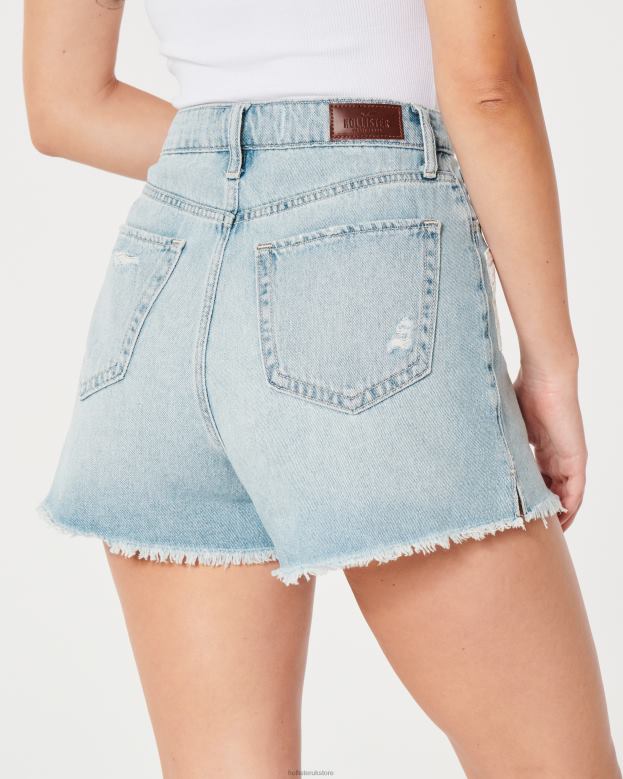 Bottoms Hollister Women Curvy Ultra High-Rise Light Wash Patchwork Denim Mom Shorts 48820540 Light Wash
