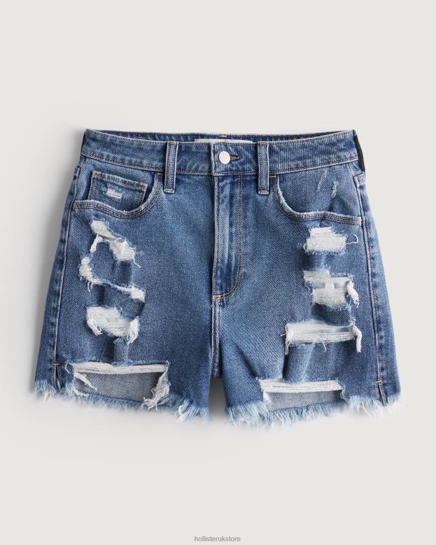 Bottoms Hollister Women Curvy Ultra High-Rise Ripped Dark Wash Denim Mom Shorts 48820745 Medium Ripped Wash