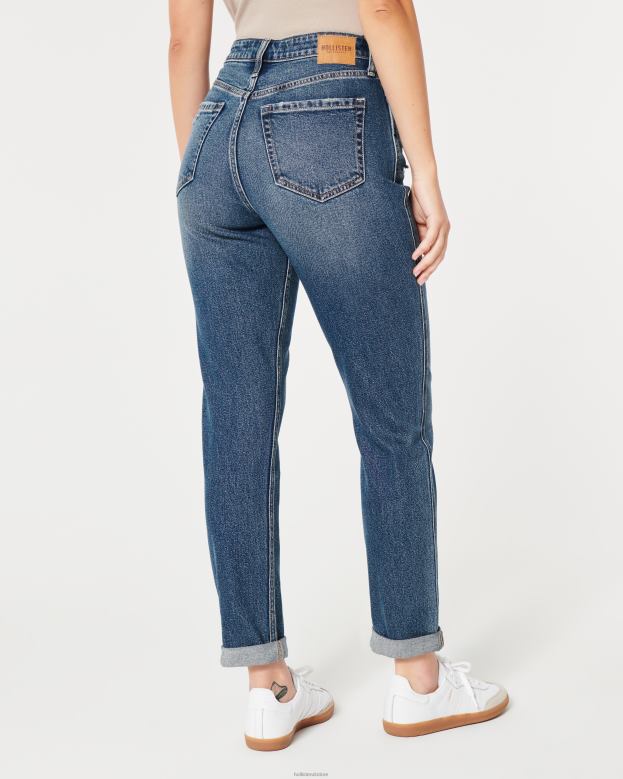 Bottoms Hollister Women Curvy Ultra High-Rise Ripped Dark Wash Mom Jeans 48820539 Medium Ripped Wash