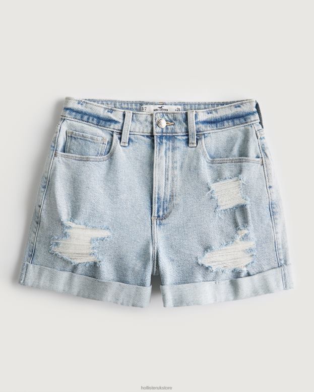 Bottoms Hollister Women Curvy Ultra High-Rise Ripped Light Acid Wash Denim Mom Shorts 48820571 Light Ripped Wash