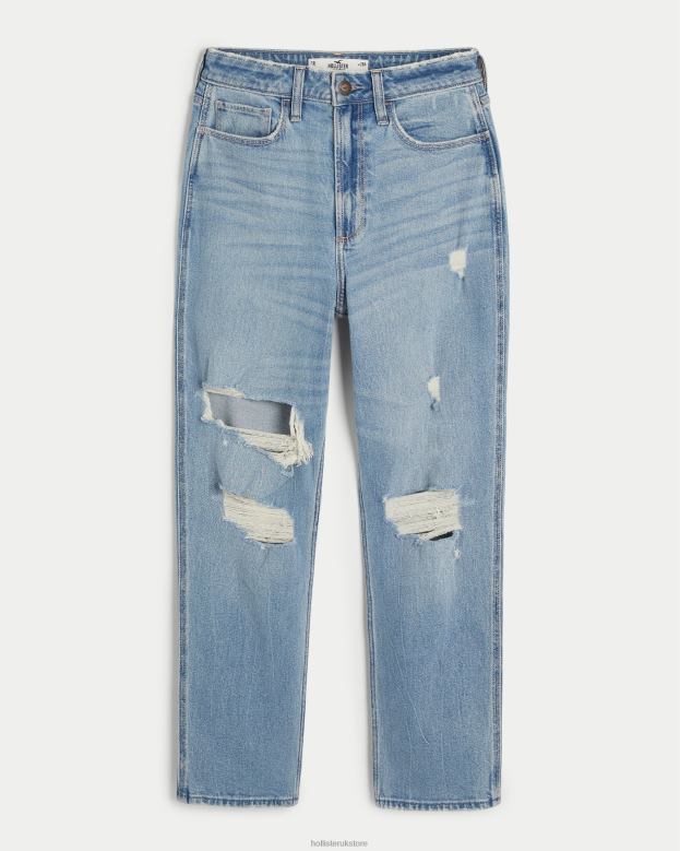 Bottoms Hollister Women Curvy Ultra High-Rise Ripped Medium Wash Mom Jeans 48820515 Light Medium Ripped Wash