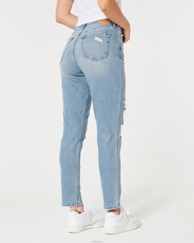 Bottoms Hollister Women Curvy Ultra High-Rise Ripped Medium Wash Mom Jeans 48820515 Light Medium Ripped Wash