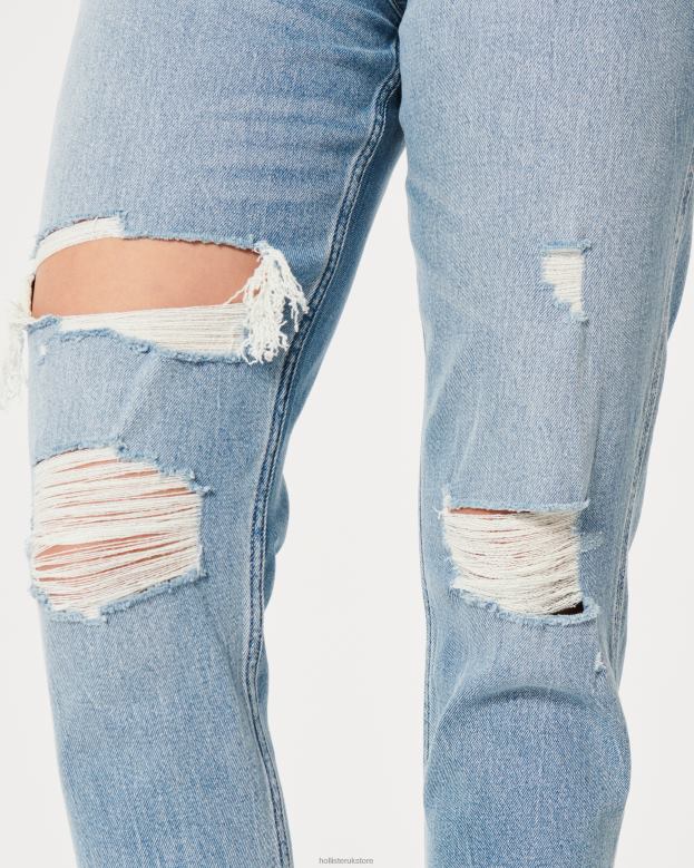 Bottoms Hollister Women Curvy Ultra High-Rise Ripped Medium Wash Mom Jeans 48820515 Light Medium Ripped Wash