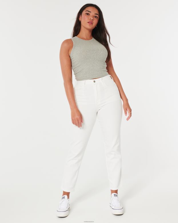 Bottoms Hollister Women Curvy Ultra High-Rise White Mom Jeans 48820578 Cream
