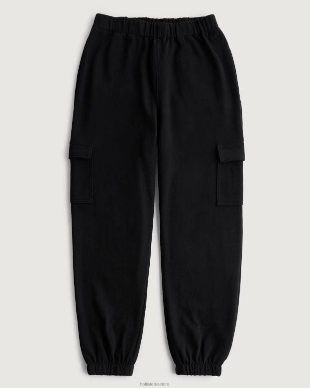 Bottoms Hollister Women Feel Good Adjustable Rise Cargo Fleece Dad Joggers 48820688 Black