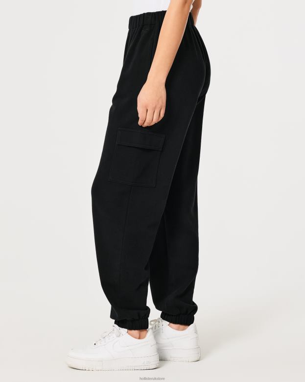 Bottoms Hollister Women Feel Good Adjustable Rise Cargo Fleece Dad Joggers 48820688 Black