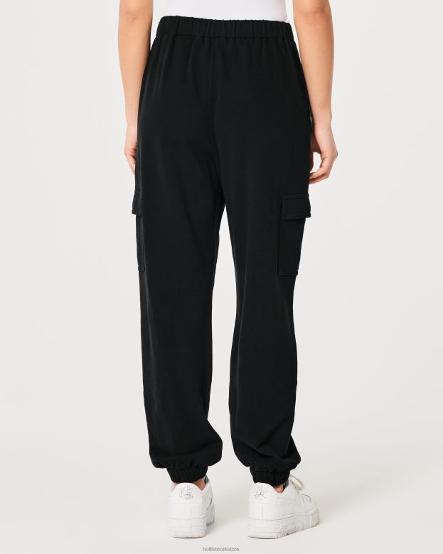 Bottoms Hollister Women Feel Good Adjustable Rise Cargo Fleece Dad Joggers 48820688 Black