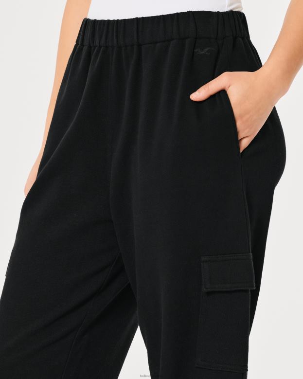 Bottoms Hollister Women Feel Good Adjustable Rise Cargo Fleece Dad Joggers 48820688 Black