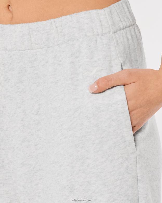 Bottoms Hollister Women Feel Good Adjustable Rise Fleece Dad Joggers 48820497 Light Grey