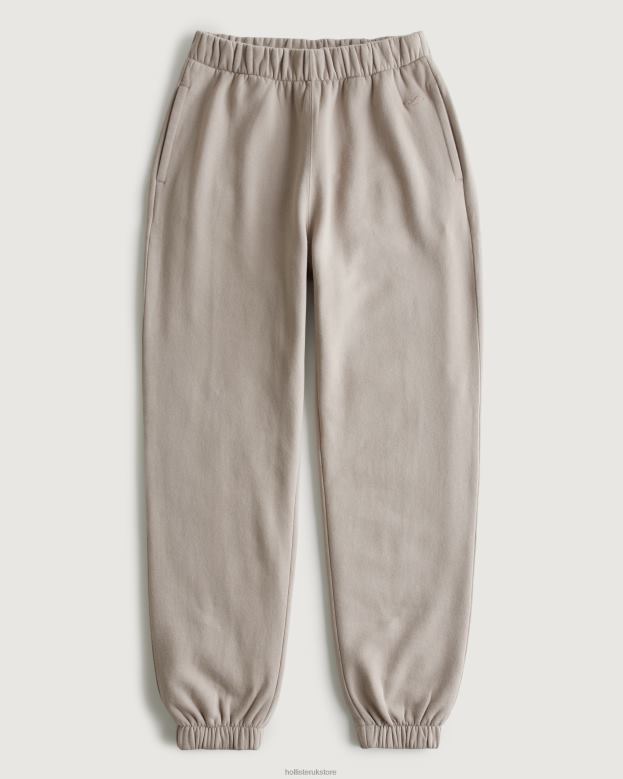 Bottoms Hollister Women Feel Good Adjustable Rise Fleece Dad Joggers 48820563 Taupe