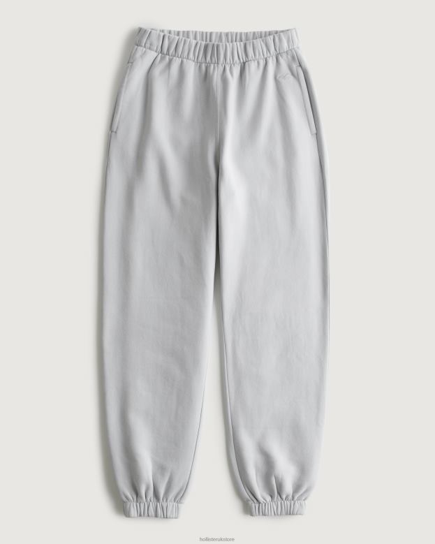 Bottoms Hollister Women Feel Good Adjustable Rise Fleece Dad Joggers 48820596 Light Grey
