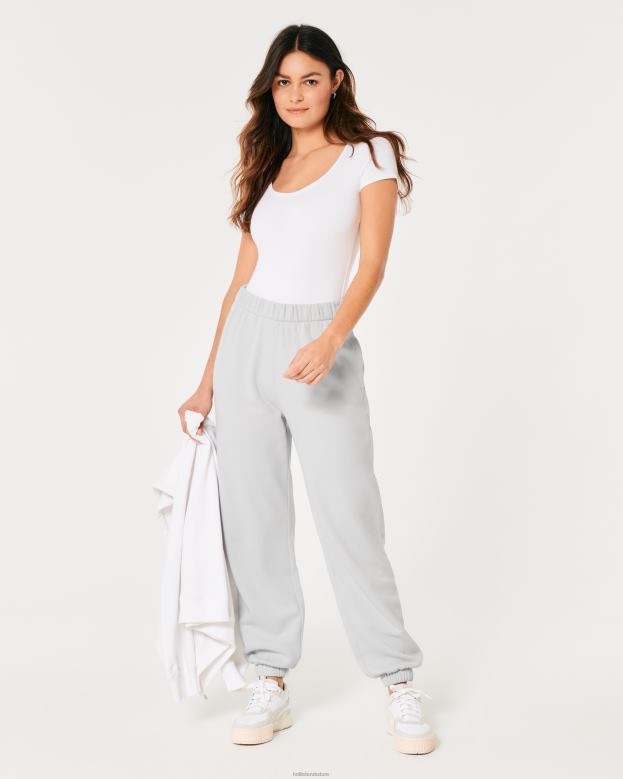 Bottoms Hollister Women Feel Good Adjustable Rise Fleece Dad Joggers 48820596 Light Grey
