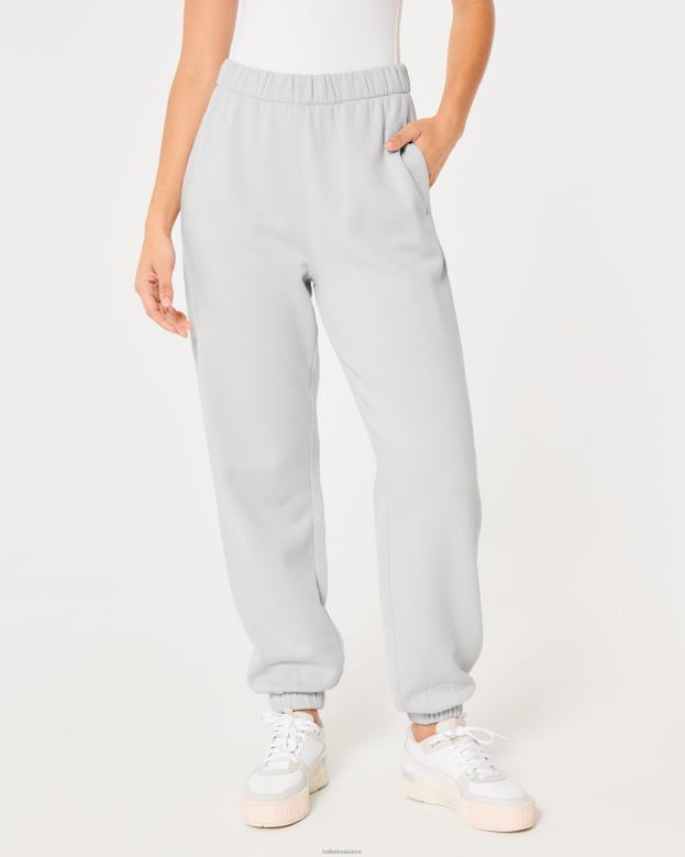 Bottoms Hollister Women Feel Good Adjustable Rise Fleece Dad Joggers 48820596 Light Grey