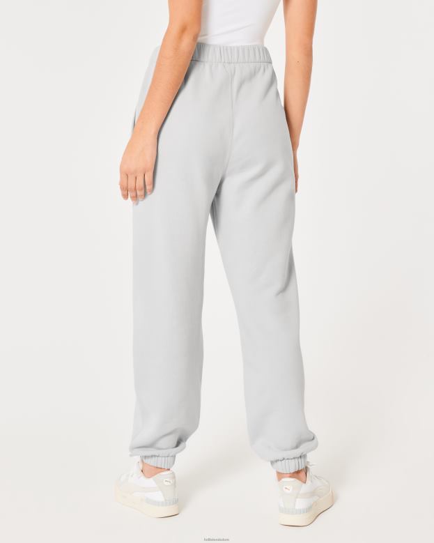 Bottoms Hollister Women Feel Good Adjustable Rise Fleece Dad Joggers 48820596 Light Grey
