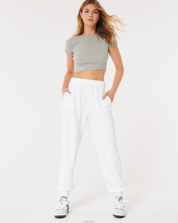 Bottoms Hollister Women Feel Good Adjustable Rise Fleece Dad Joggers 48820661 White