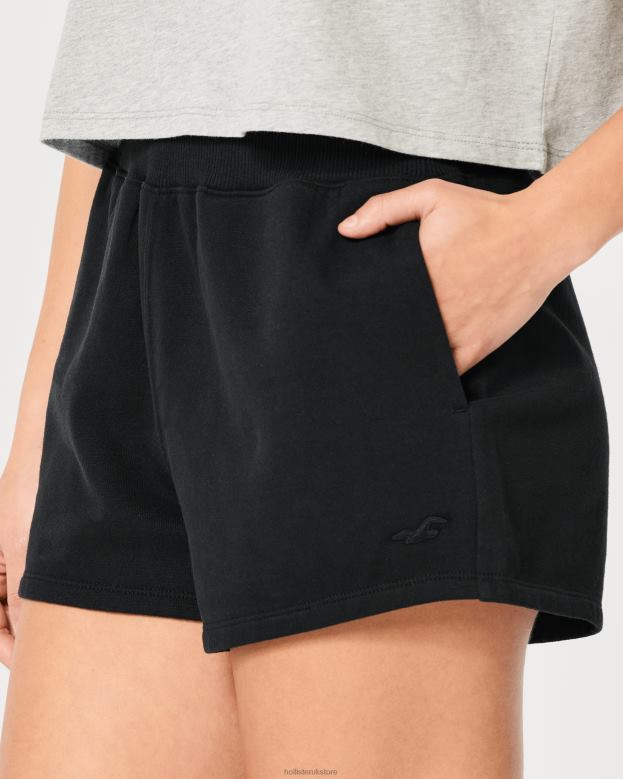 Bottoms Hollister Women Feel Good Ultra High-Rise Fleece Dad Shorts 48820541 Black