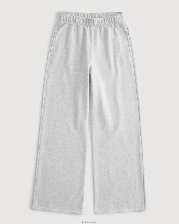 Bottoms Hollister Women Feel Good Ultra High-Rise Fleece Wide-Leg Pants 48820491 Light Heather Grey