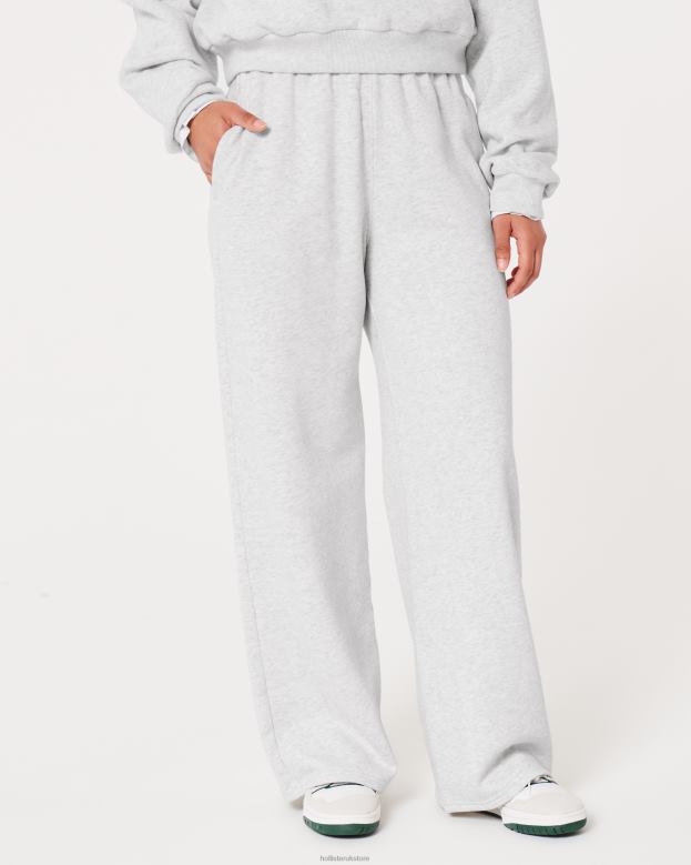 Bottoms Hollister Women Feel Good Ultra High-Rise Fleece Wide-Leg Pants 48820491 Light Heather Grey